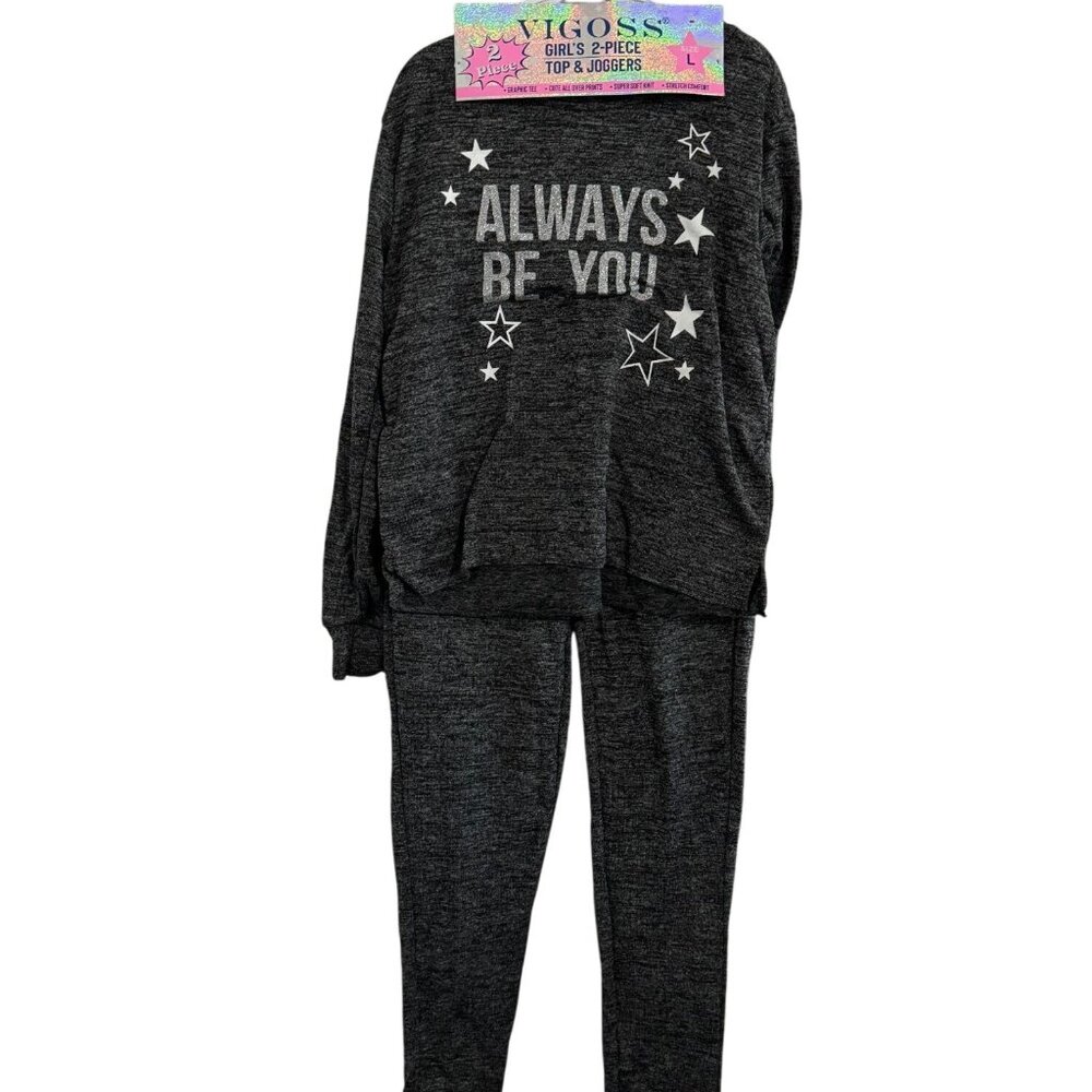 Vigoss Girls 2-Piece Top & Joggers Set Always Be You Graphic Soft Stretch Knit S